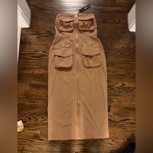 NWT Fashion Nova cordoroy strapless dress with pocket detailing size small